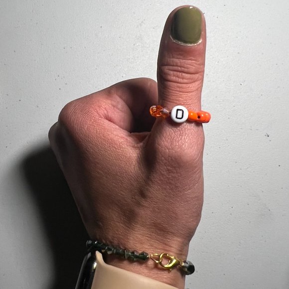 "D" LETTER CRYSTAL BEADED RING, ONE SIZE, ORANGE - Picture 3 of 3